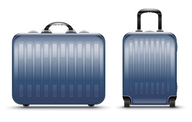 Blue modern suitcases set for travel, case icon isolated on white transparent background. Luggage for airport. Eps10 vector illustration.