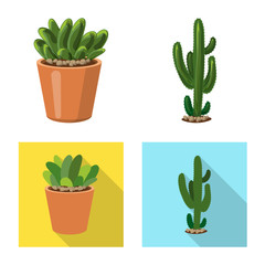 Isolated object of cactus and pot logo. Set of cactus and cacti stock vector illustration.