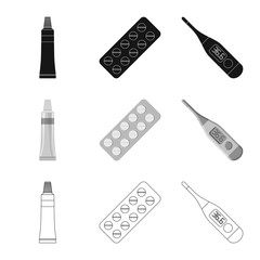 Vector illustration of pharmacy and hospital icon. Set of pharmacy and business stock symbol for web.