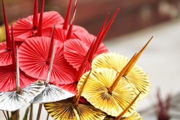 Shwedagon pagoda offering paper origami red gold silver