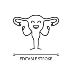 Smiling uterus character linear icon