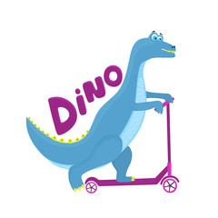 Funny dinosaur riding a scooter cartoon character