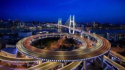 Foto auf Acrylglas Nanpu-Brücke Stadt bei Nacht