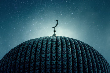 Dome of an old Mosque in the Night with stars on the Sky - obrazy, fototapety, plakaty