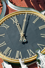 The Kremlin Clock (Kremlin Chimes), close up. Spasskaya Tower. Moscow. Russia