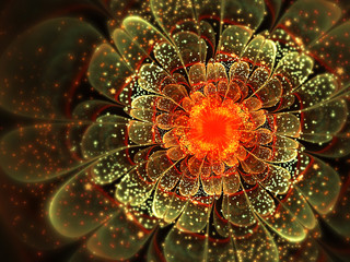 Dark fractal flower with stars and sparkles, digital artwork for creative graphic design - 257206611