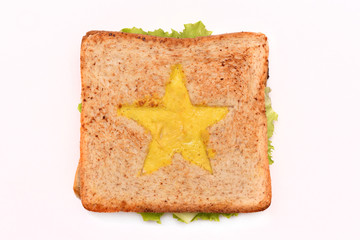 Beautiful grilled sandwich with a star on a white background. Isolated