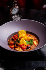 restaurant dishes. Beautiful and tasty food on a plate. beautiful serving food