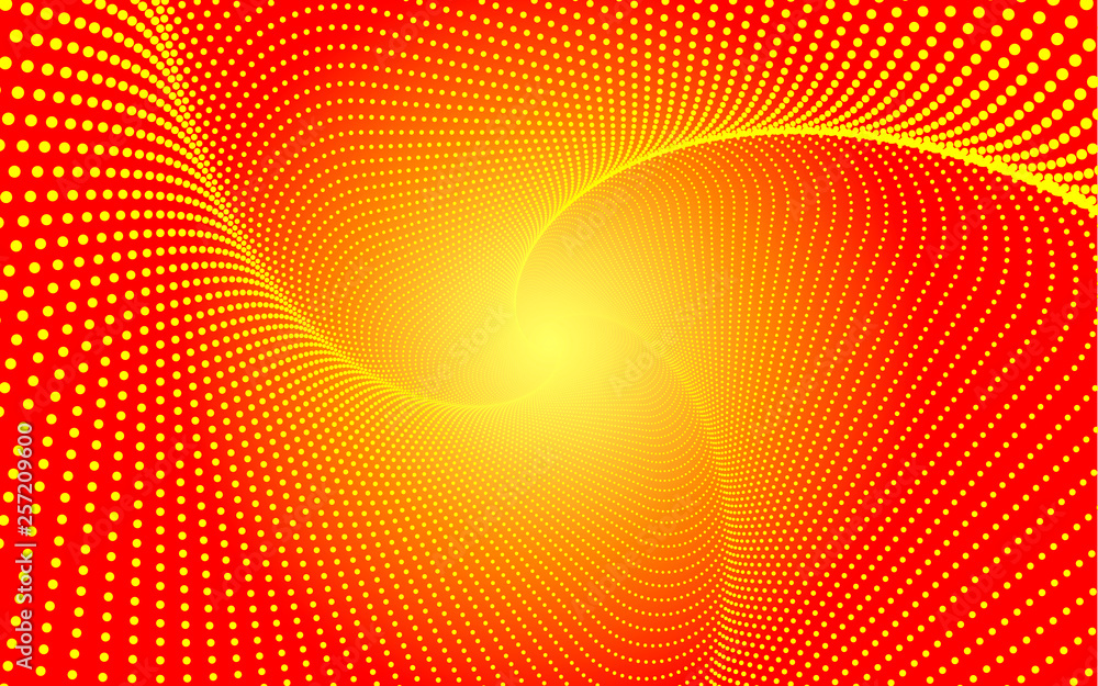 Aufkleber whirlwind, a spiral of dots on a gradient background. smooth pattern of many dots on red orange back