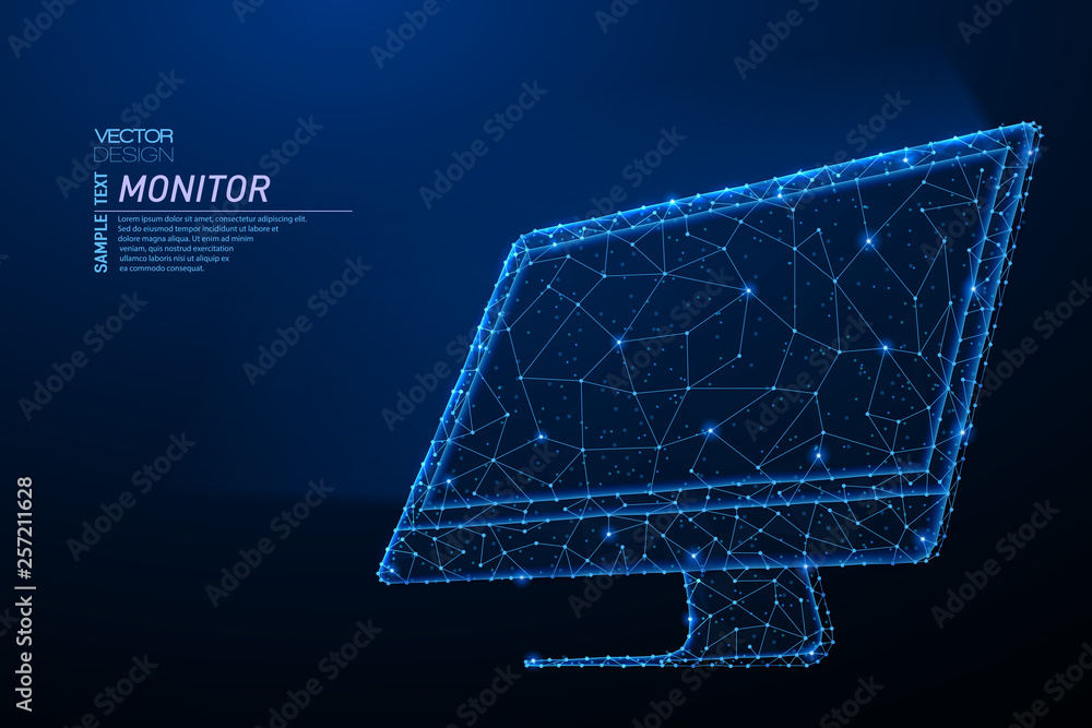 Wall mural abstract polygonal light design of computer monitor with glowing screen.