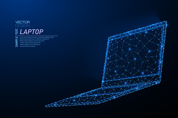 Abstract polygonal light design of laptop with glowing screen.