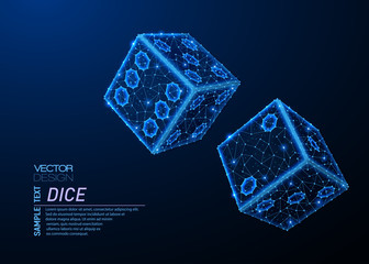 Abstract polygonal light design of game dice in flight.