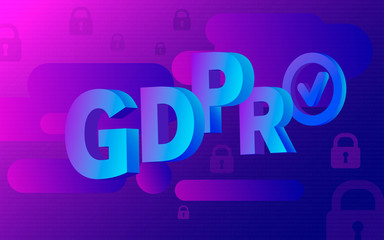 GDPR - General Data Protection Statement. Abbreviation of an isometric letter in bright neon colors with a gradient.