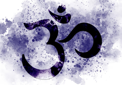 Abstract mandala graphic design and diwali om hinduism symbol with watercolor digital painting for decorative elements backgrounds