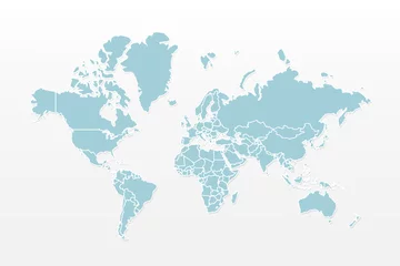 Gordijnen Vector world map infographic symbol. Blue and white earth icon. International global illustration sign. Design element for business, global project, web, presentation, template, report, travel © Elizaveta Mukhina