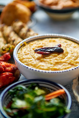 Traditional Indian food in ceramic bowls