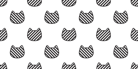 cat seamless pattern vector head kitten calico pet stripe scarf isolated repeat wallpaper cartoon tile background illustration