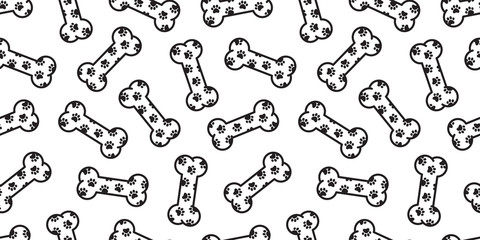 Dog bone seamless pattern paw vector footprint pet Halloween french bulldog scarf isolated cartoon repeat wallpaper illustration tile background