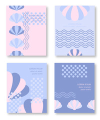 Set of creative posters with clam element, cover design, creative fluid background with nature element, cover template set with clam pattern