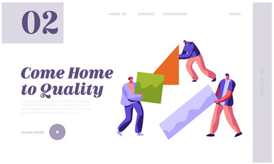 Human Builder Construction Color Home Landing Page. Man in Process Job. People Carry New Part Material for Build Work. Stage Project Building for Website or Web Page Flat Cartoon Vector Illustration