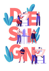 Professional Designer Teamwork Poster. Man and Woman Character Draw and Design Building Layout. Creative Apartment Planning. Modern Interior Concept Flat Cartoon Vector Illustration