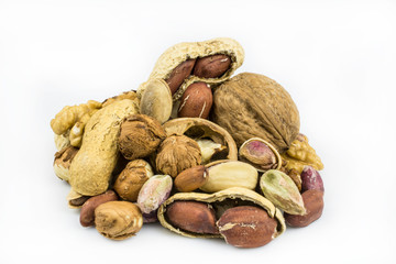Collection from the nuts of different sorts isolated on a white background.