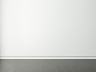 White empty room wall mockup with dark wood floor