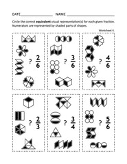 Math worksheet for students of all ages. Learn, practice, reinforce fractions math skills for children. Prevent alzheimer for adults. No-prep printable for teachers. 