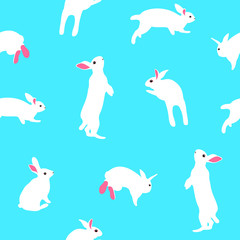 White bunnies seamless pattern. Easter holiday design element. Vector illustration isolated on white background.