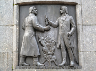 LODZ, POLAND. A bas-relief with Tadeusz Kosciusko's image. A fragment of a monument of Kosciusko at Liberty Square