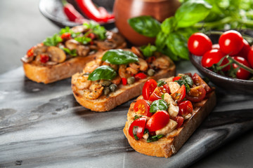 Assortment of traditional Italian bruschettas