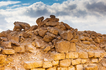 SHIVTA, ISRAEL / FEB 18, 2018:  This ancient Christian Nabatean city in Israel's Negev desert was abandoned some 200 years after the Muslim conquest in the 7th century.