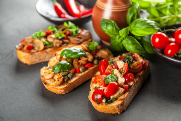 Assortment of traditional Italian bruschettas