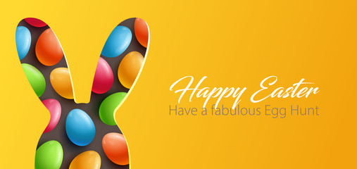 Paper Cut Easter background with colorful eggs