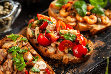 Assortment of traditional Italian bruschettas