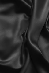 Black luxury wavy rippled glossy silk drapery cloth fabric