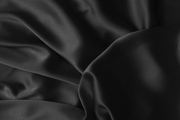 Black luxury wavy rippled glossy silk drapery cloth fabric