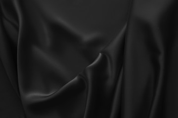 Black luxury wavy rippled glossy silk drapery cloth fabric