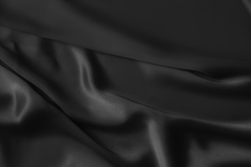 Black luxury wavy rippled glossy silk drapery cloth fabric