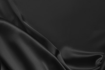 Black luxury wavy rippled glossy silk drapery cloth fabric