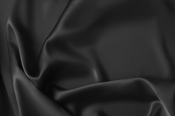Black luxury wavy rippled glossy silk drapery cloth fabric