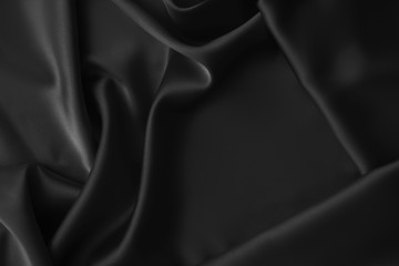 Black luxury wavy rippled glossy silk drapery cloth fabric