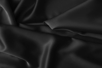 Black luxury wavy rippled glossy silk drapery cloth fabric