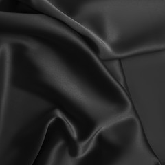 Black luxury wavy rippled glossy silk drapery cloth fabric