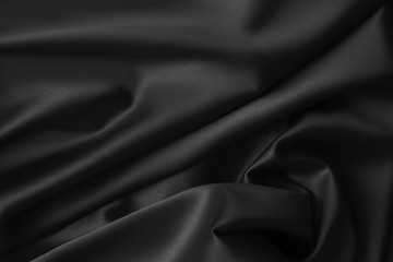 Black luxury wavy rippled glossy silk drapery cloth fabric