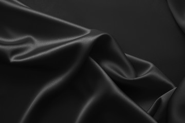Black luxury wavy rippled glossy silk drapery cloth fabric