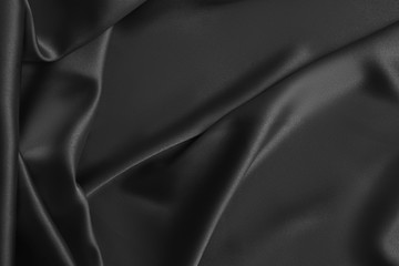 Black luxury wavy rippled glossy silk drapery cloth fabric