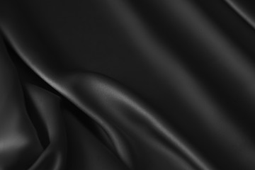 Black luxury wavy rippled glossy silk drapery cloth fabric