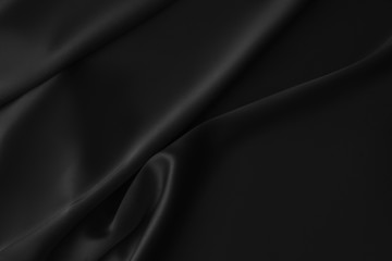 Black luxury wavy rippled glossy silk drapery cloth fabric