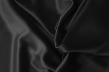 Black luxury wavy rippled glossy silk drapery cloth fabric